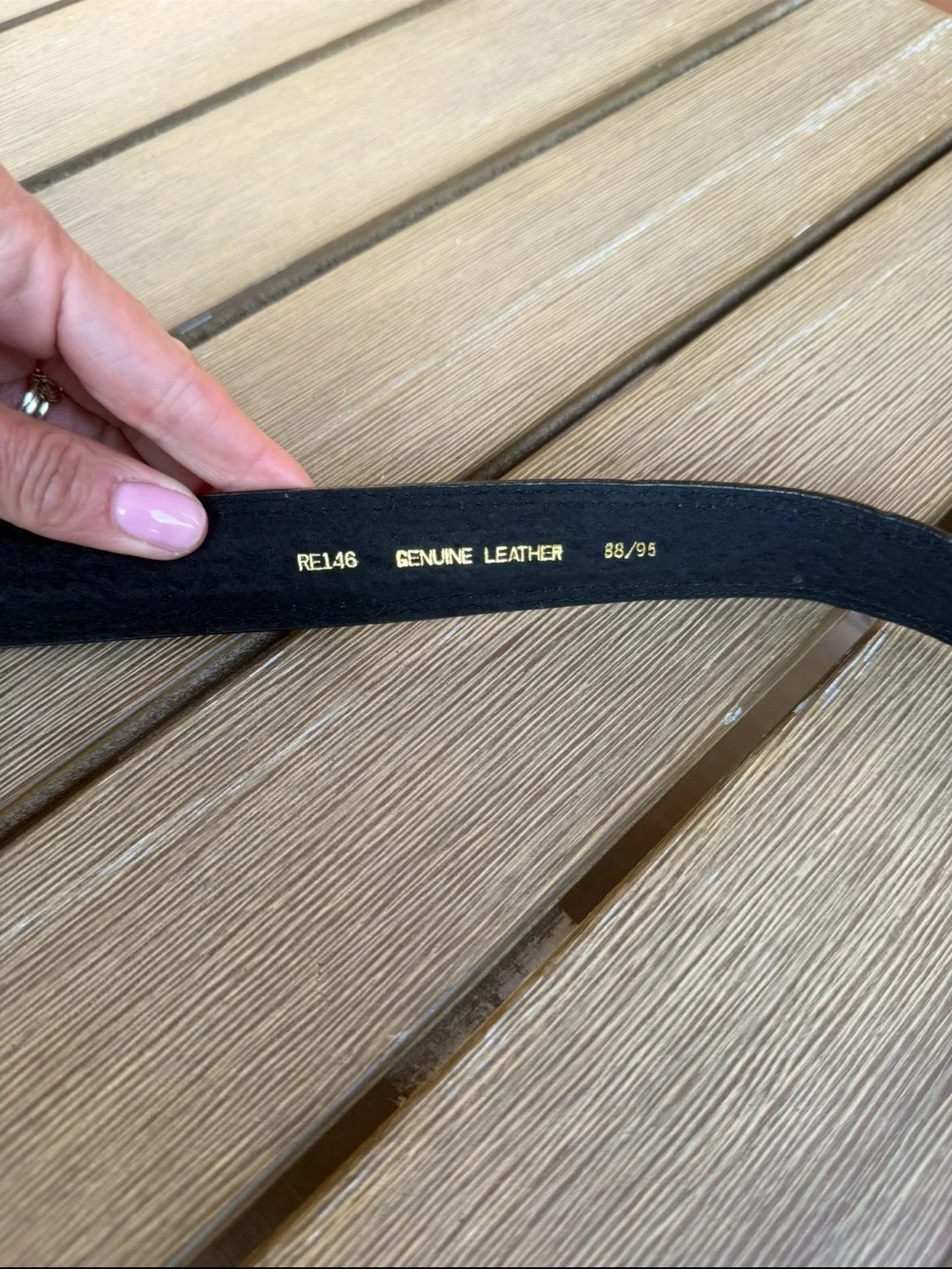 Black Genuine Leather Patent Belt Gold Buckle Size 38/95